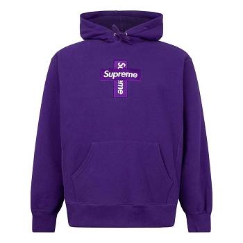Bluzy Z Kapturem Supreme Cross Box Logo Fioletowe | PL485TV