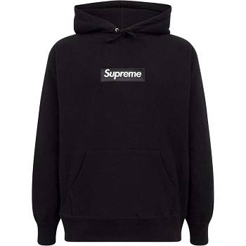 Bluzy Z Kapturem Supreme White Logo Czarne | PL461UT